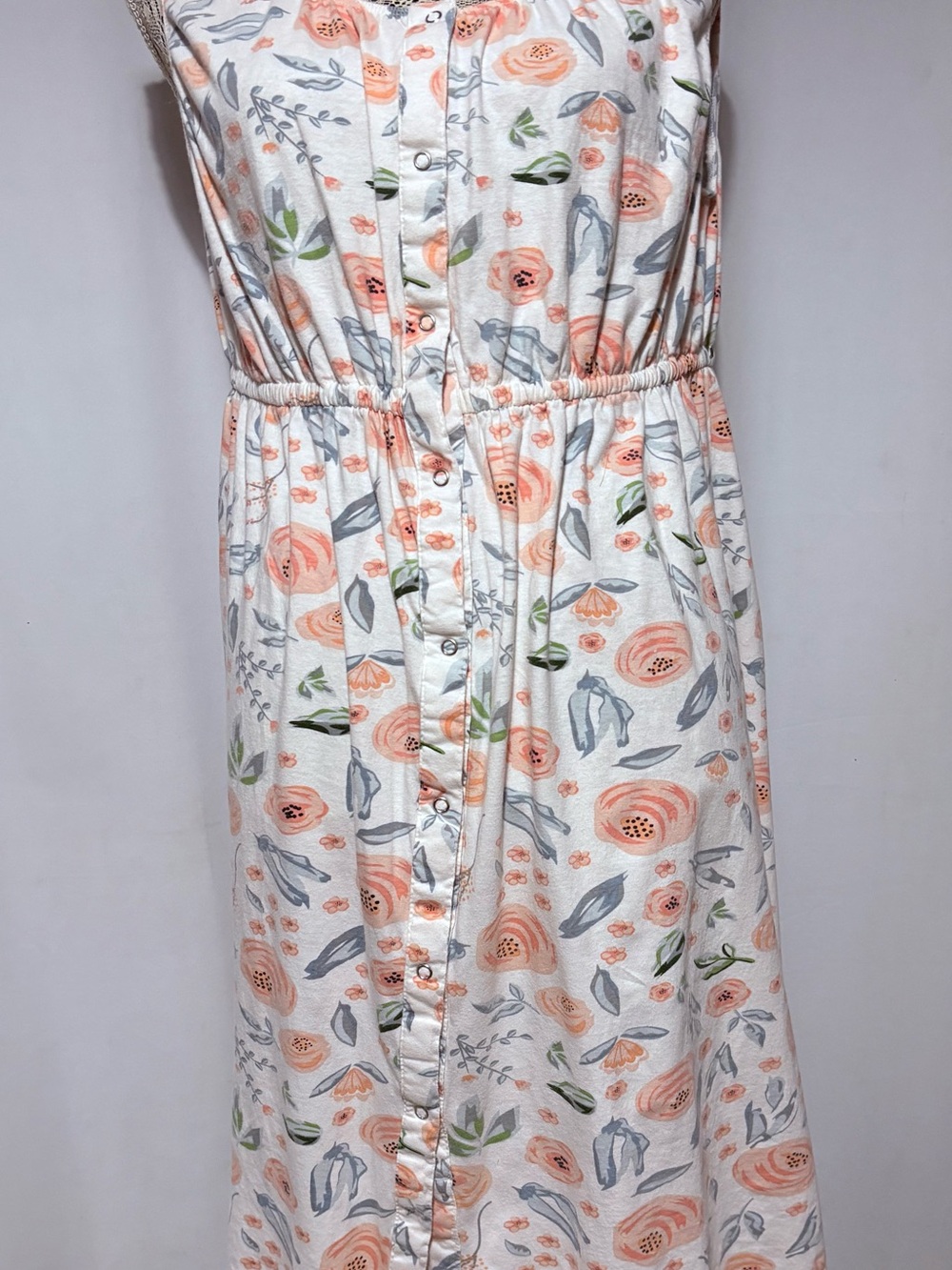 Baby Be Mine Maternity Nursing Gown Pink Floral Nightgown L/XL Snap Shoulder
